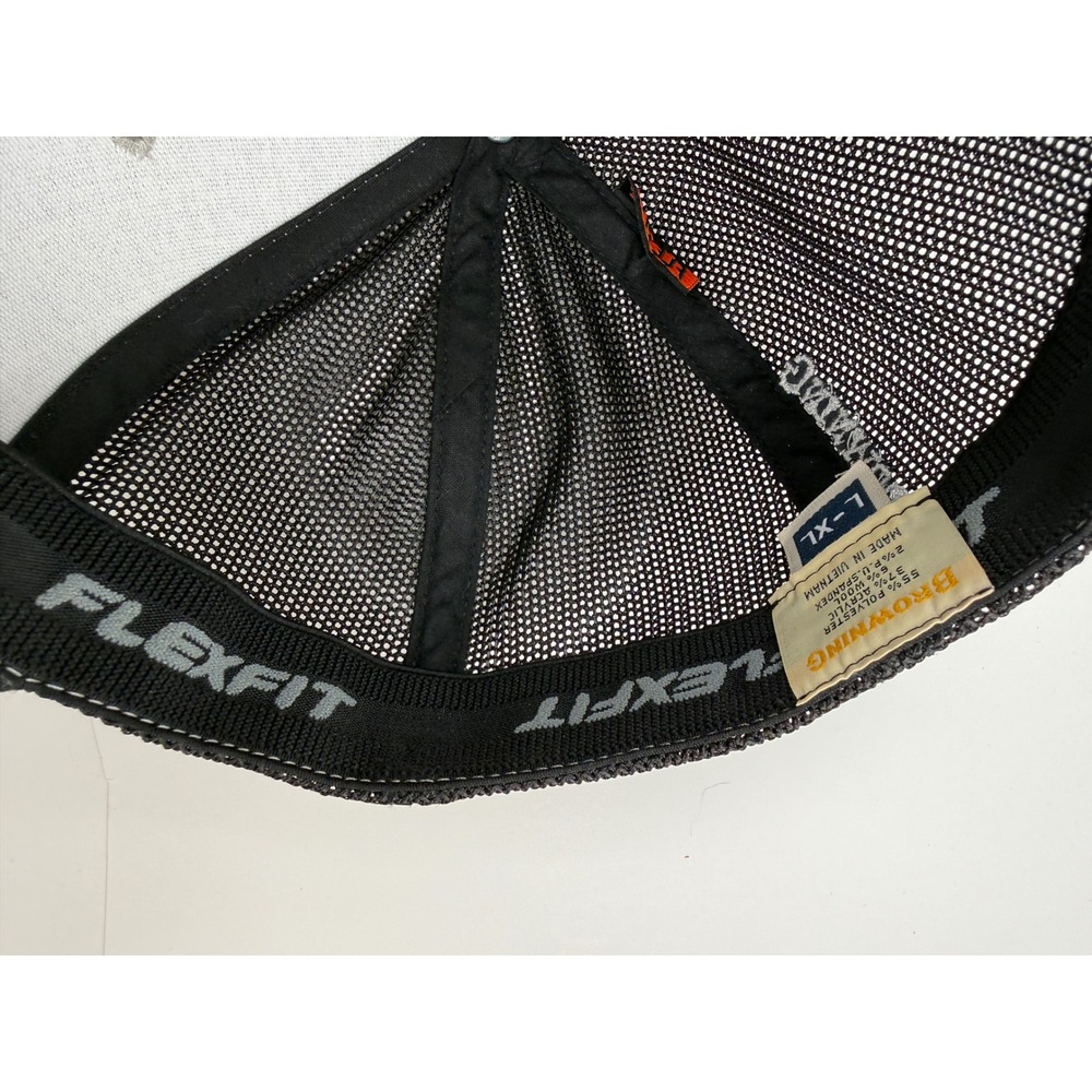 Browning Flexfit Trucker Hat Gray Black Mesh Back Buckmark Logo Stretch Fit Cap - Picture 11 of 13